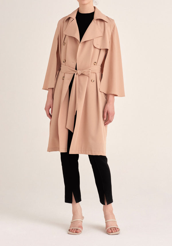 Paisie Cape Sleeve Trench Coat in Tan